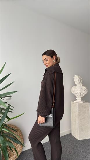 Camilo Paraşüt Garnili Kahve Triko Takım