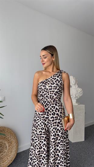 Bol Paça Leopar Desen Tek Omuz Tulum