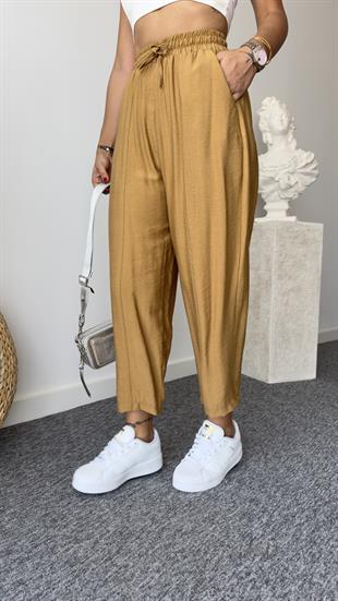 Beli Lastikli Camel Şalvar Pantolon