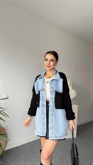 Cep Ve Sırtı Siyah Trikolu Hırka