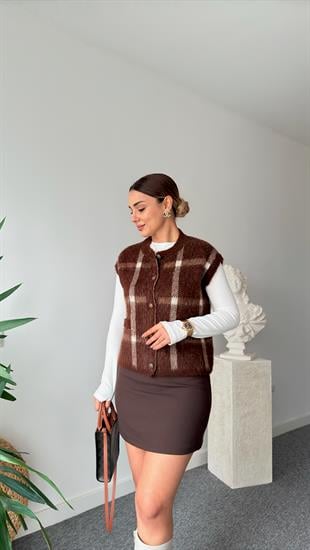 Kahve Orj Marka Yün Karışımlı Yelek