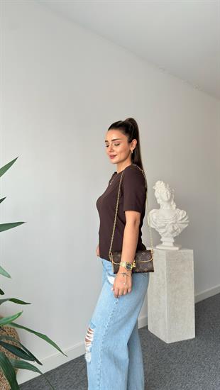 Kahve Falmo Bisiklet Yaka Massi Tshirt