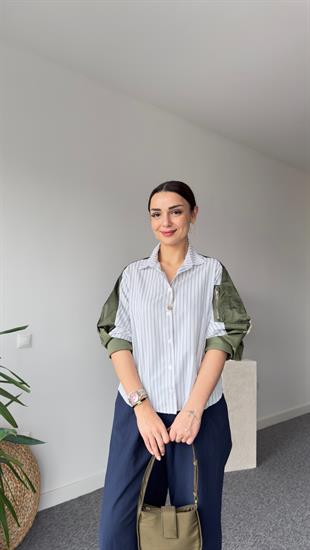 Kollar Yeşil Paraşüt Detay Tasarım Gömlek