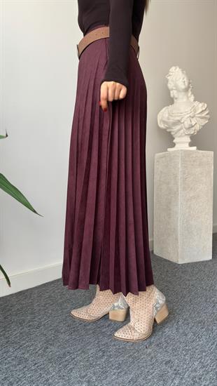 Bordo Nole Zra Model Piliseli Süet Etek