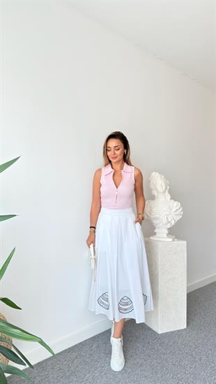 Pembe Fermuarlı Kolsuz Atlet