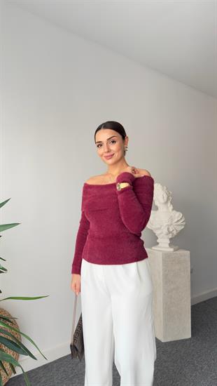Bordo Querina Madonna Yaka Triko Kazak