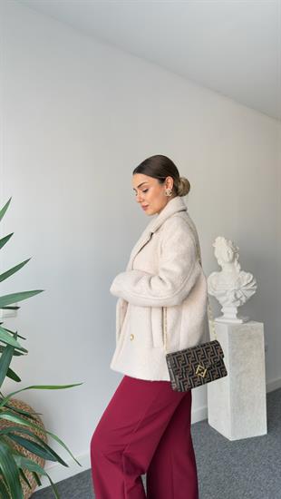 Liano Zra Model Gold Düğme Bej Buklet Kaban