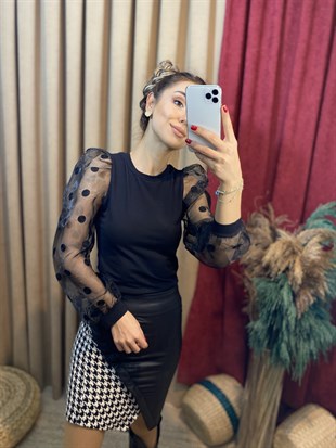 Organze Kol Puantiyeli Bluz