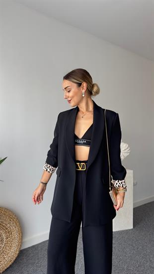 Şal Yaka Leopar Astarlı Blazer Ceket