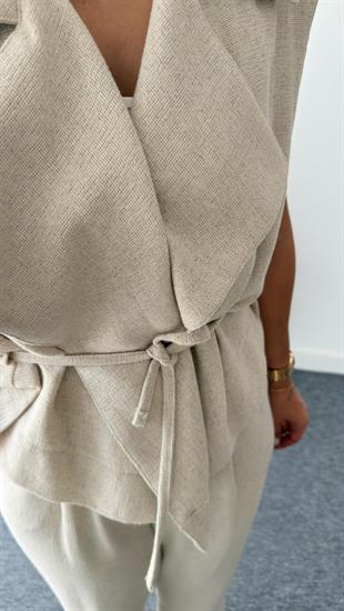 Weren Yelekli Natur Keten Takım