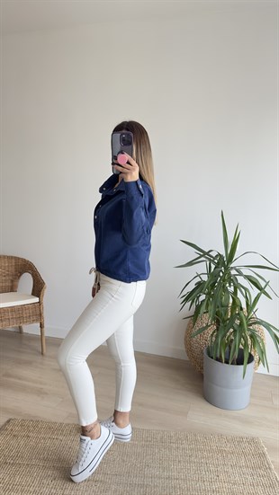 Düğmeli Dik Yaka Kot Sweat
