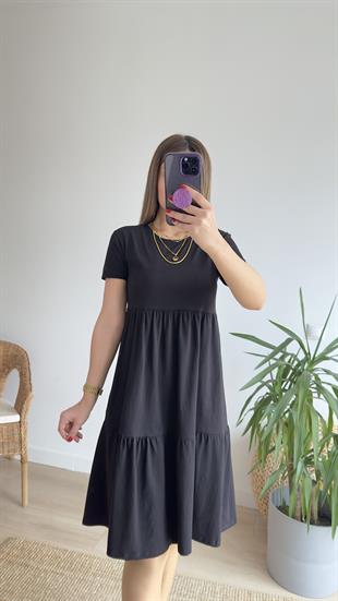 Lola Volanlı Siyah Basic Elbise