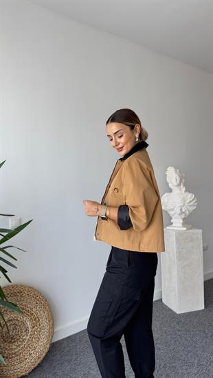 Yaka Kadife Detaylı Zra Camel Ceket
