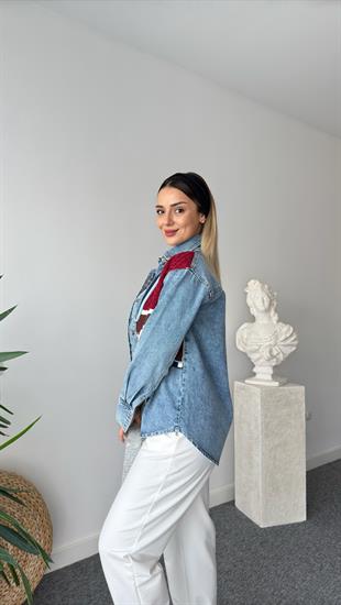 Belmira Renkli Triko Detaylı Jean Gömlek Ceket
