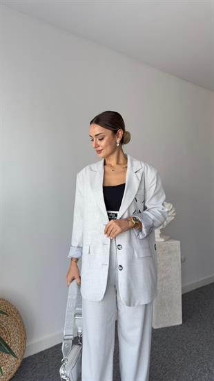 Aisha Baskı Detay Gri Blazer Ceket