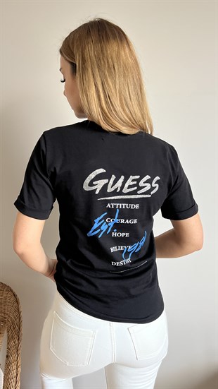  Sırtı Yazılı Siyah Tshirt