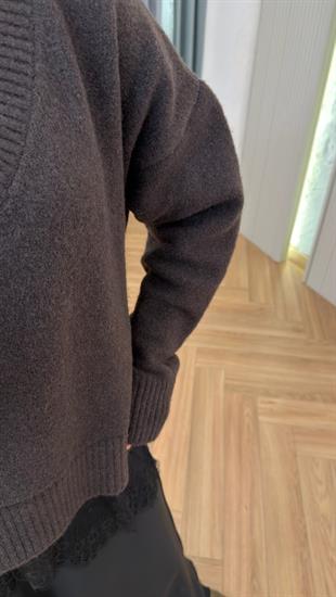 Kahve Honna Etek Ucu Dantel Detaylı Kazak