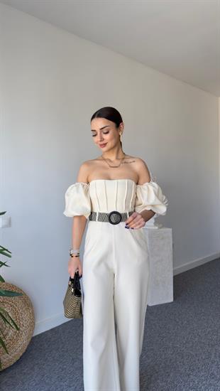 Riflet Kemerli Tasarım Bej Tulum