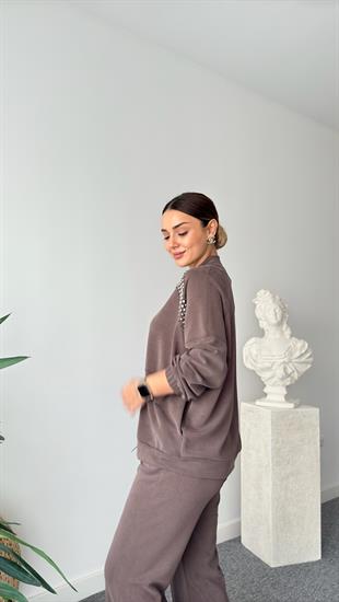Kahve Lunes Taş Detaylı Modal Takım