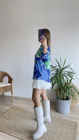 Mery Zra Model Mavi Desen Gömlek