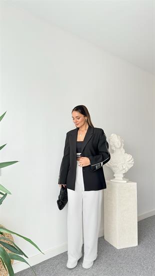 Listo Fermuar Detaylı Siyah Blazer Ceket