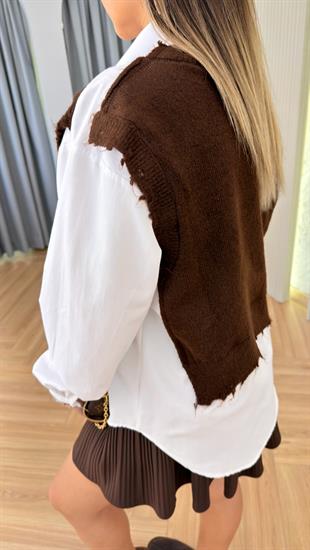 Kahve Triko Detaylı Tws Model Poplin Gömlek