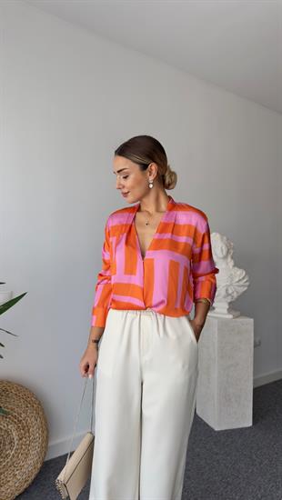 Kruvaze Yaka Mngo Model Renkli Bluz