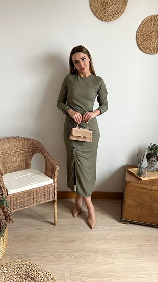 Zara Model Haki Drape Elbise