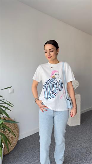 Avol Kız Baskı Beyaz Tshirt