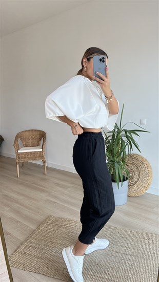 Beli Lastikli Paça Pile Detaylı Pantolon