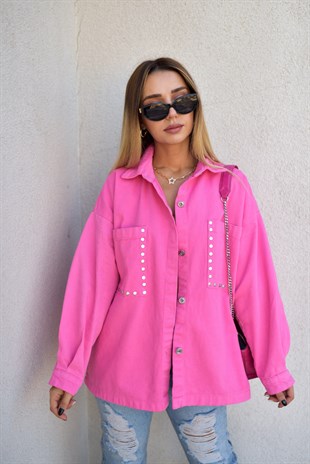 Pembe Zımbalı Denim Ceket