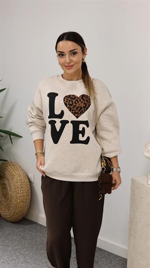Love Yazılı Bej Sweatshirt