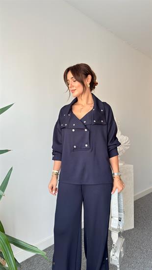 Lacivert Koe Çıtçıtlı Modal Takım