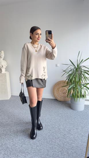 Marka Model Aplike Detay Bej Sweat