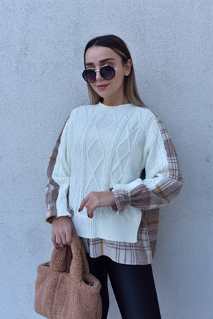 Twist Model Ekose Detaylı Tasarım Kazak