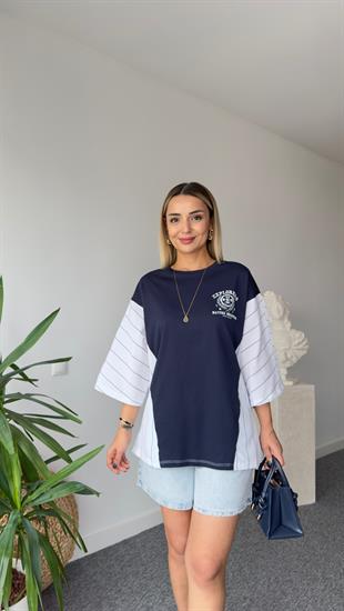 Çizgili Gömlek Garnili Laci Tshirt