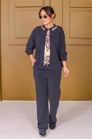 Siyah Rovo Fular Detaylı Modal Takım