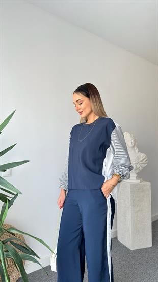 Mexa Poplin Garnili Şeritli Sweatshirt