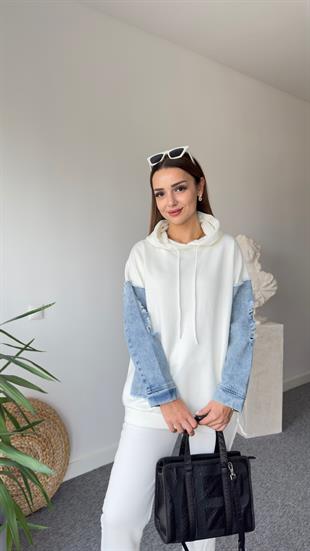 Piem Kot Detay Beyaz Sweatshirt