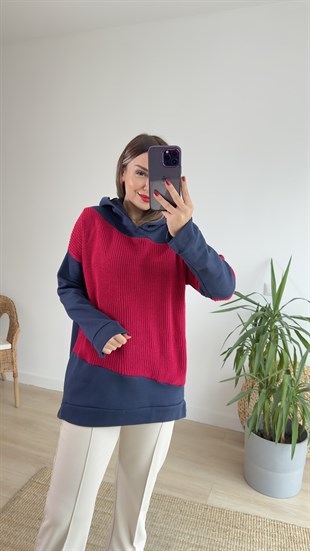 Triko Detaylı Lacivert Sweat
