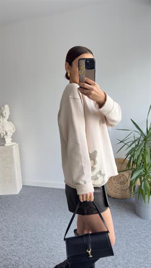 Marka Model Aplike Detay Bej Sweat