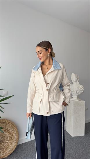 Drew Kot Detaylı Bej Kısa Trenç