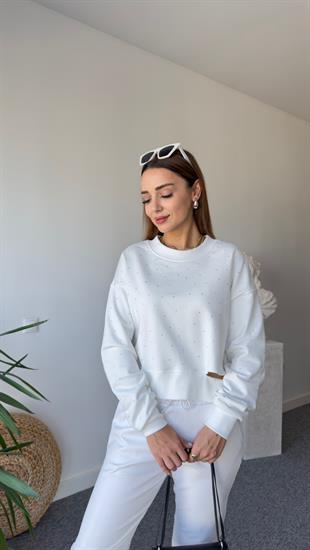 Lines Orj Model Taşlı Beyaz Sweat