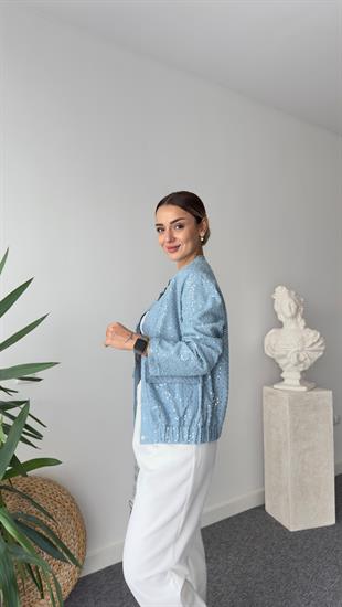 Pul Detaylı Astarlı Mevsimlik Denim Mont