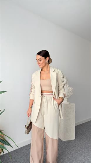 Pital Sırt Paraşüt Detaylı Bej Blazer Ceket