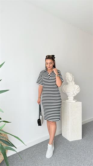 Polo Yaka Çizgili Basic Elbise
