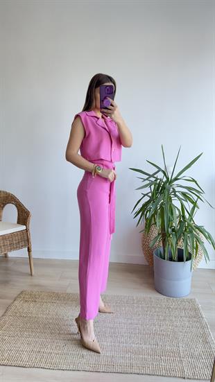 Moylo Keten Tasarım Pembe Tulum