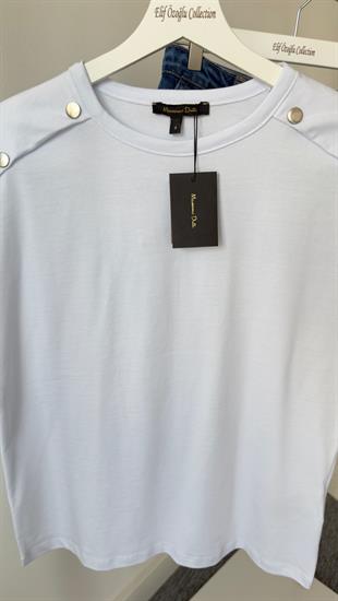 Omuz Aksesuarlı Beyaz Massi Tshirt