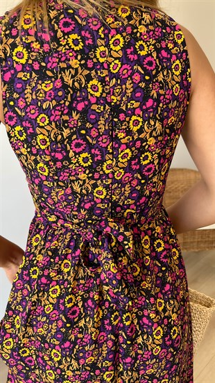 Orijinal Marka Kuşaklı Floral Desen Elbise