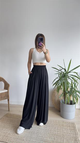 Cora Bol Paça Siyah Pantolon